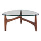 Kayla Triangular Walnut Wood and Glass Top Coffee Table image number 0