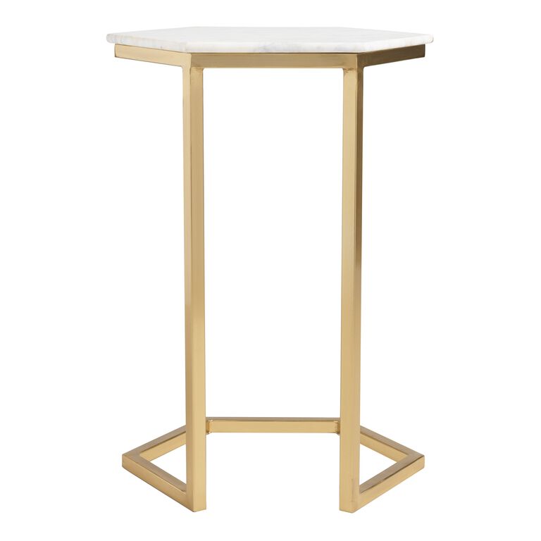 Margaux White Marble And Gold Metal Laptop Table image number 3