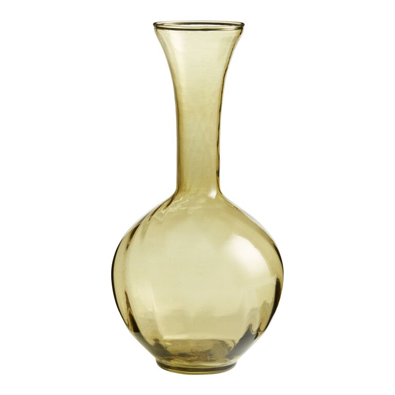 Tall Olive Green Bulb Blown Glass Bud Vase image number 1