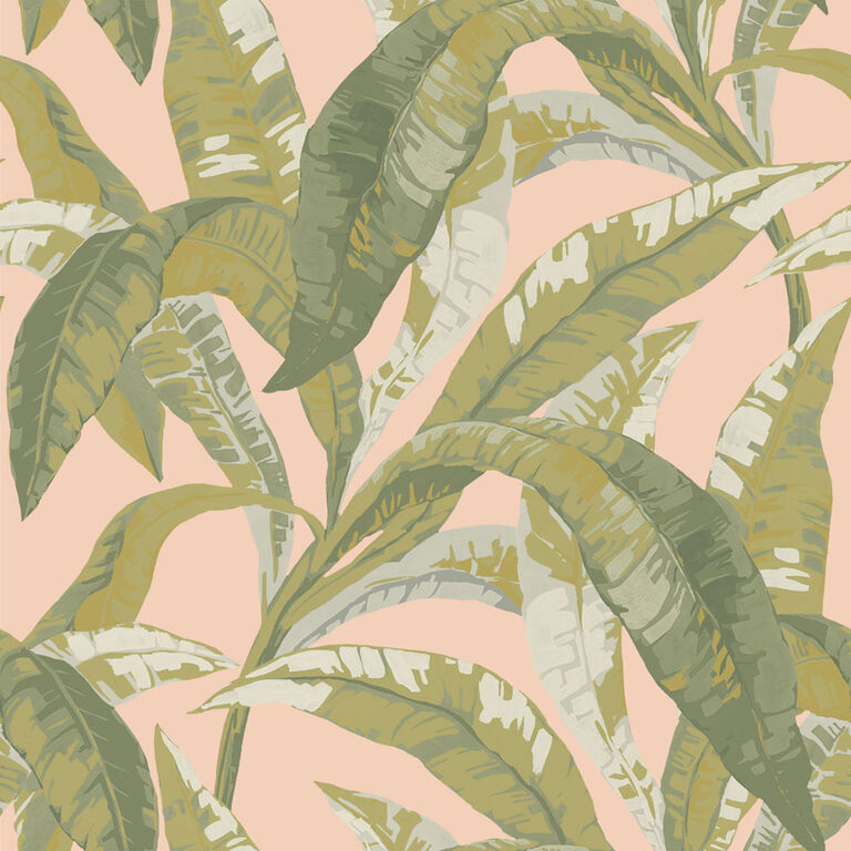 Pink And Green Banana Leaf Peel And Stick Wallpaper image number 1