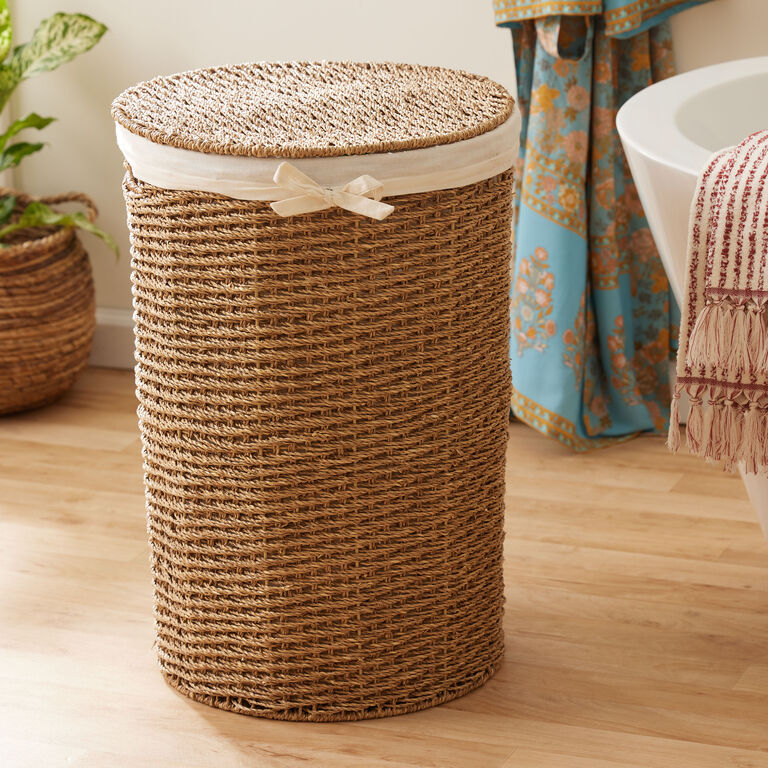 Trista Round Seagrass Laundry Hamper With Liner And Lid image number 2