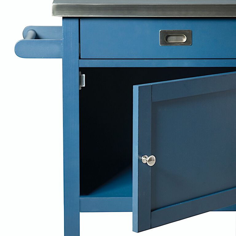 Perth Navy Wood and Stainless Steel Kitchen Cart image number 5