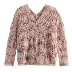 Blush, Black And White Marled Open Knit Sweater