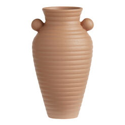 Brown Ceramic Ribbed Bud Vase