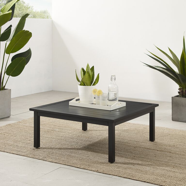 Riviera Square Matte Black Metal Outdoor Coffee Table image number 2