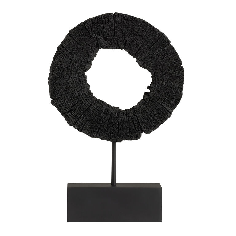 Layla Black Resin Faux Wood Slice on Metal Stand image number 2