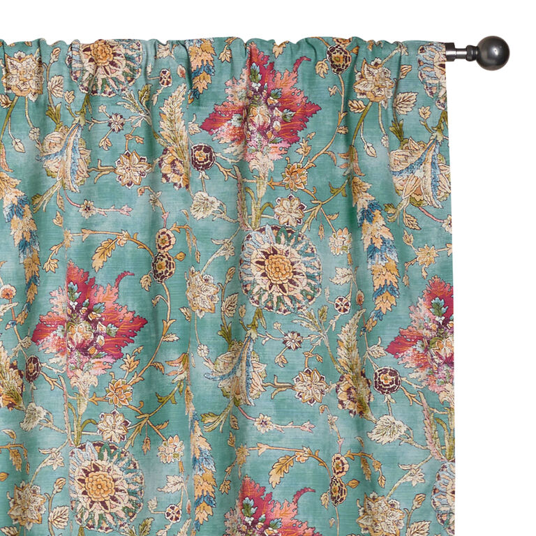 Genevieve Aqua Floral Cotton Sleeve Top Curtains Set Of 2 image number 1
