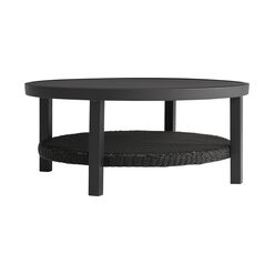 Rhodes Round Black Metal Outdoor Coffee Table with Shelf