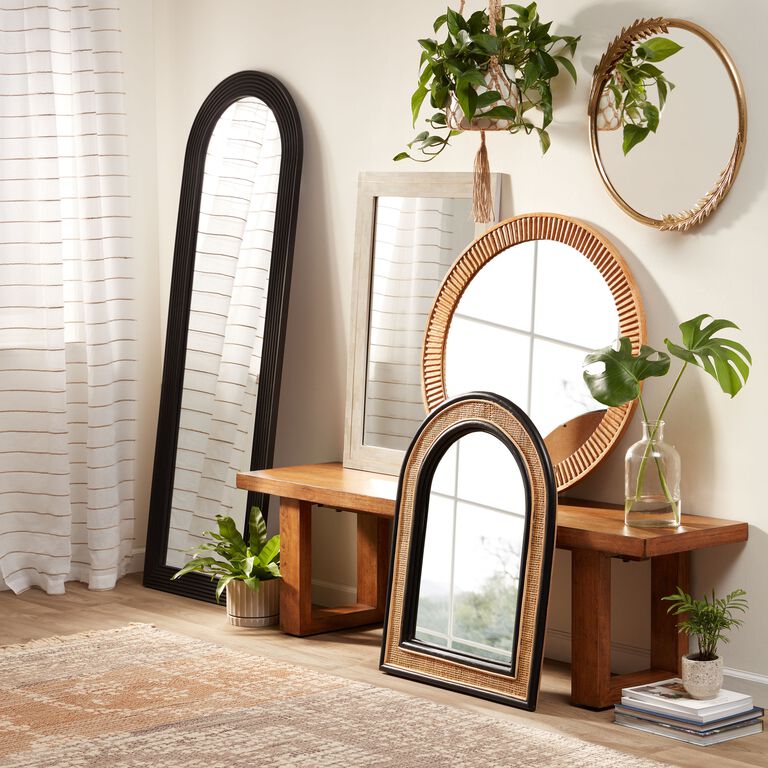 Black Carved Wood Arch Leaning Full Length Mirror image number 2
