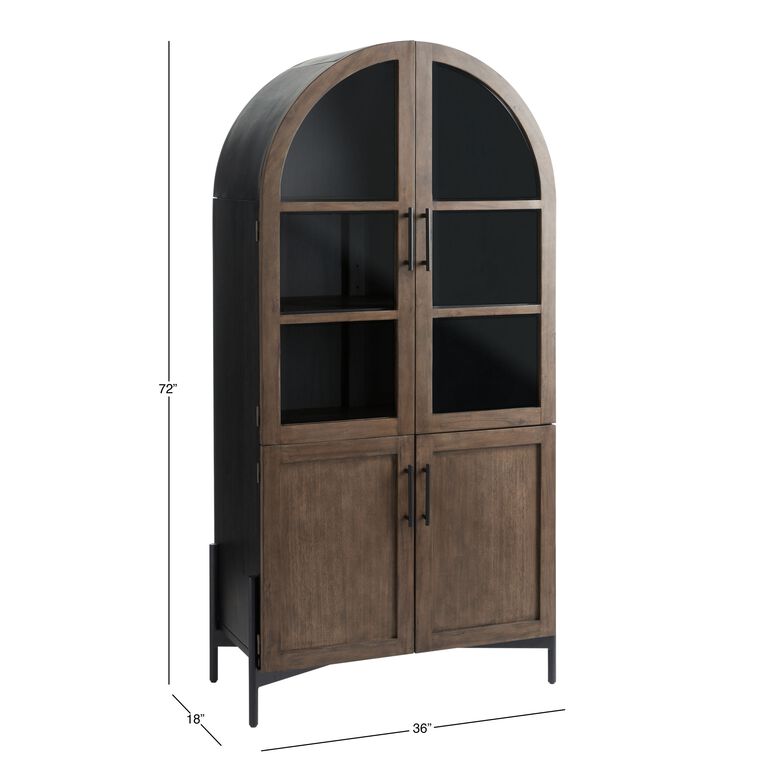 Amira Vintage Walnut and Charcoal Black Arch Display Cabinet image number 7