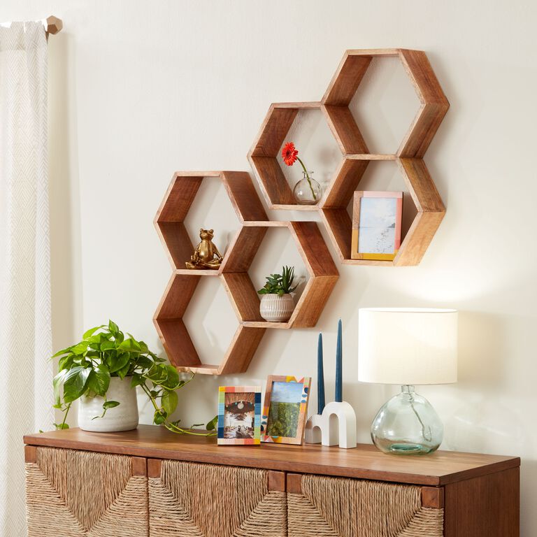 Mango Wood Honeycomb Wall Shelf image number 2