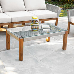 Zurich Rope and Acacia Wood Glass Top Outdoor Coffee Table