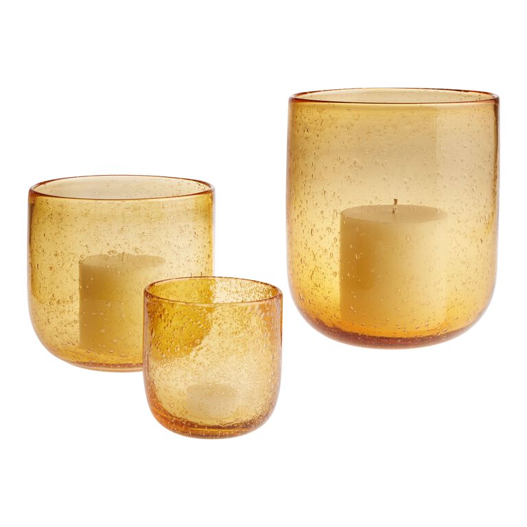 Amber Bubble Glass Hurricane Candle Holder image number 1