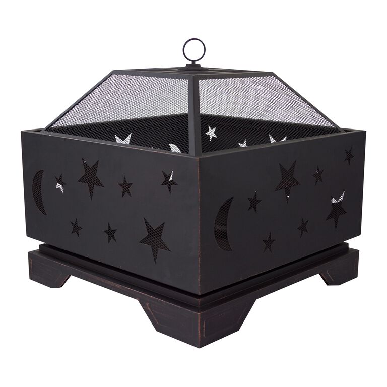 Skye Square Rubbed Bronze Steel Star And Moon Fire Pit image number 1