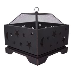 Skye Square Rubbed Bronze Steel Star And Moon Fire Pit