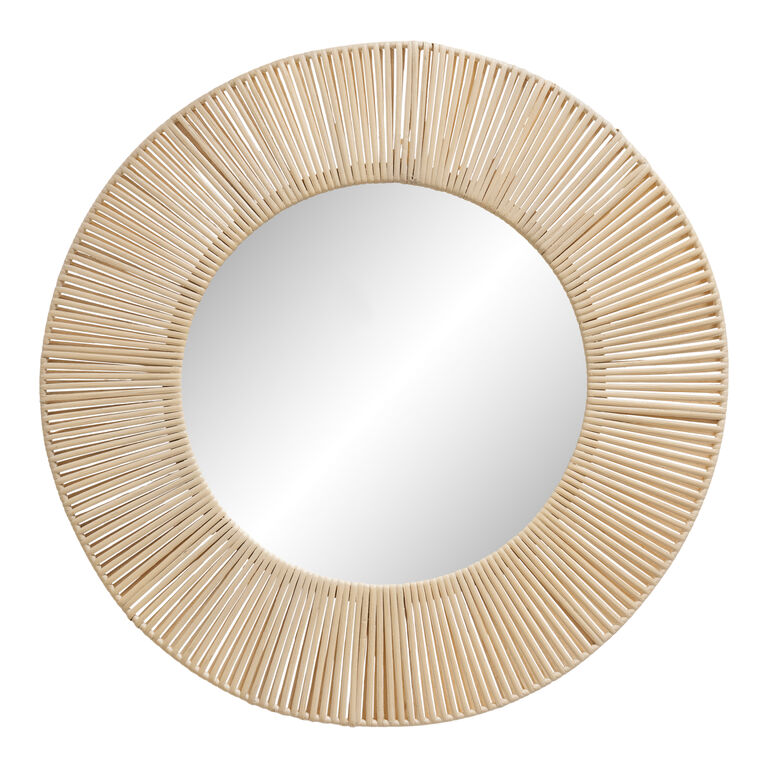 Round White Rattan Wrapped Wall Mirror image number 1
