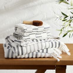 Sloan Black And Ivory Sculpted Stripe Bath Towel