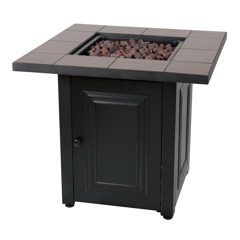 Lota Square Brown Ceramic Tile and Steel Gas Fire Pit Table image number 1