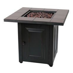 Lota Square Brown Ceramic Tile and Steel Gas Fire Pit Table