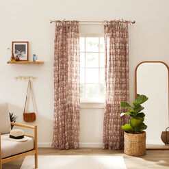 Rust Floral Cotton Crinkle Voile Tie Top Curtain Set of 2