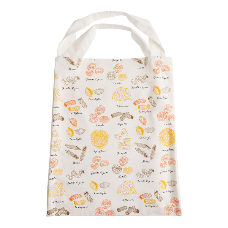 Yellow And White Illustrated Pasta Canvas Tote Bag image number 1