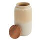 Tall Reactive Glaze Ceramic and Wood Storage Canister image number 1