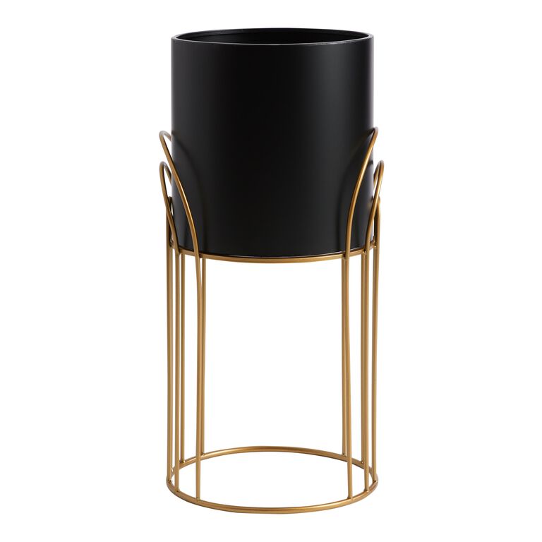 Black Metal Planter With Arched Gold Stand image number 1