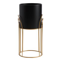 Black Metal Planter With Arched Gold Stand