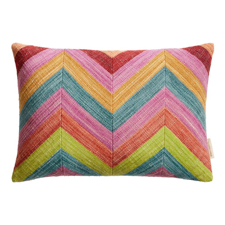 Multicolor Woven Chevron Indoor Outdoor Lumbar Pillow image number 1