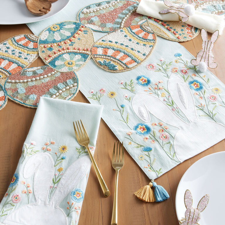 Pastel Blue Bunny Embroidered Table Runner image number 2