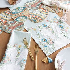 Pastel Blue Bunny Embroidered Table Runner
