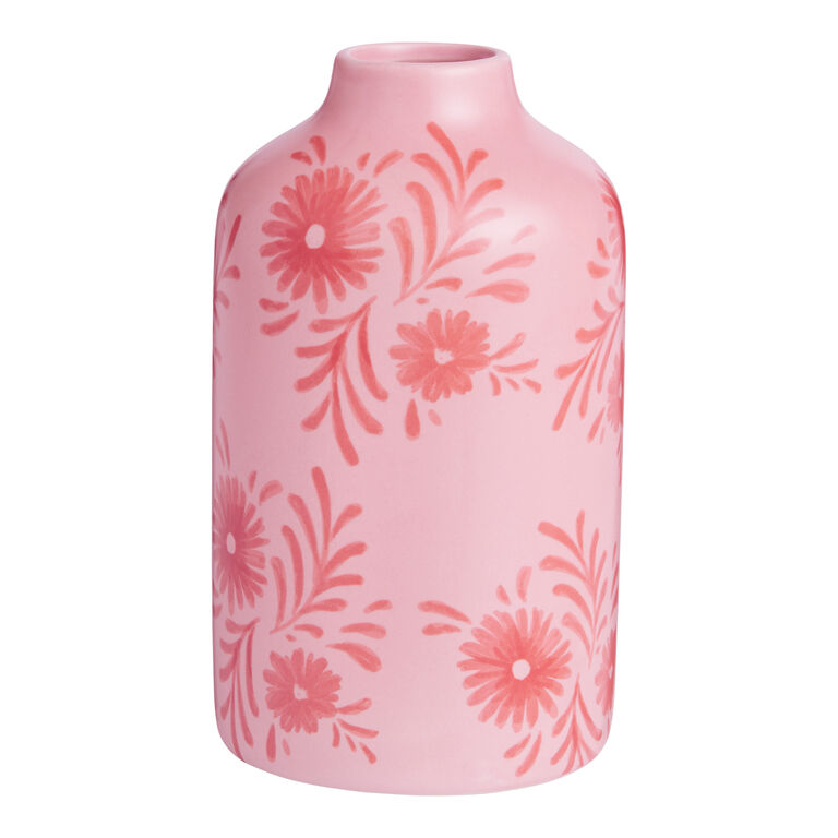 Blush Pink and Red Ceramic Floral Vase image number 1