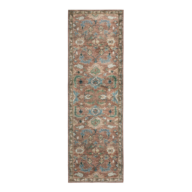 Ezra Terracotta and Blue Persian Style Washable Area Rug image number 3