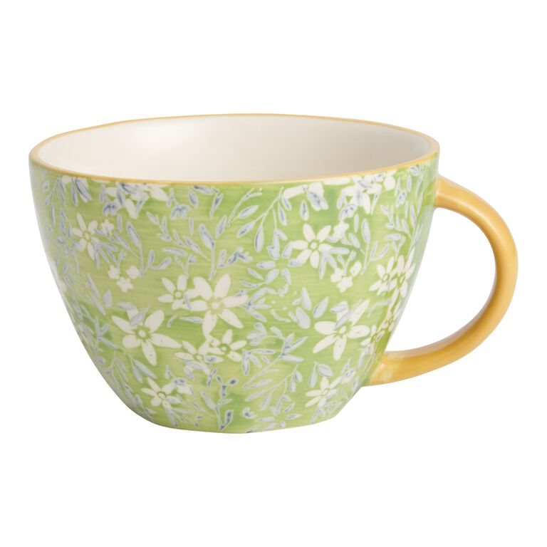 Green And White Floral Hand Painted Ceramic Mug image number 1