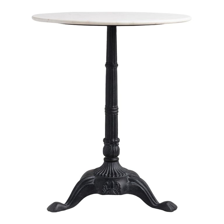 Round White Marble and Black Metal Bistro Side Table image number 2