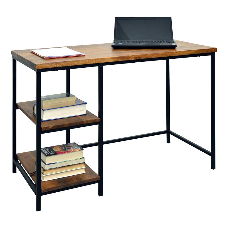 Williard Chestnut Wood and Black Metal Desk with Shelves image number 1