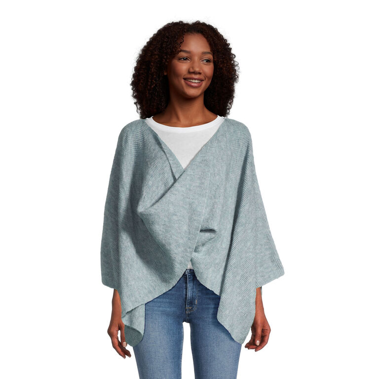 Light Blue Recycled Yarn Twisted Poncho Sweater image number 1