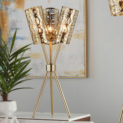 Lian Gold Metal Cutout Tripod 3 Light Table Lamp