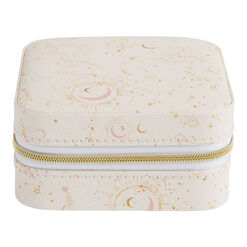 Ivory And Gold Faux Leather Celestial Travel Jewelry Box