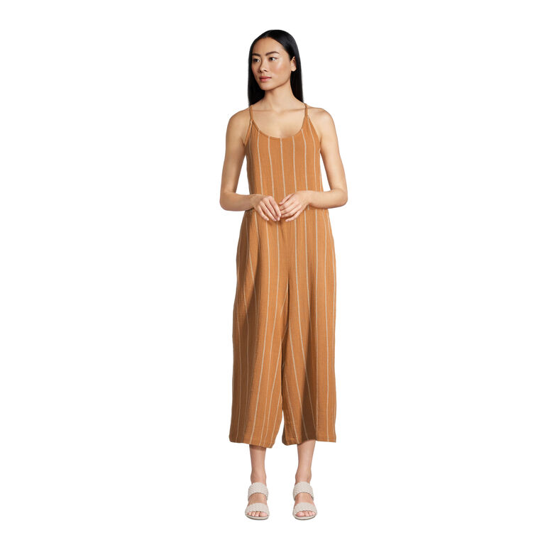 Terracotta And Ivory Khadi Lounge Jumpsuit With Pockets image number 1