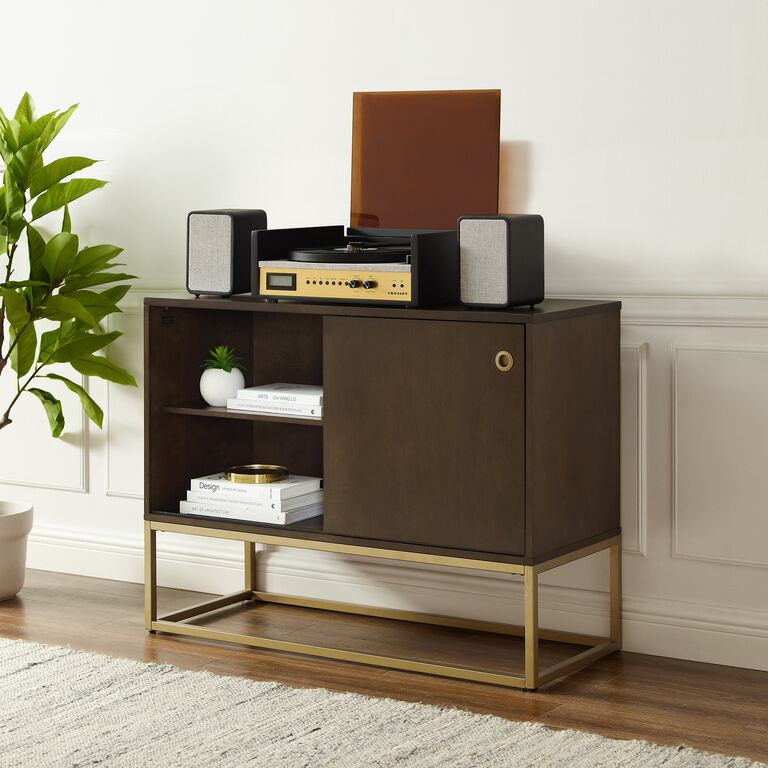 Byron Dark Brown Wood Media Stand With Record Storage image number 2