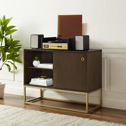Byron Dark Brown Wood Media Stand With Record Storage
