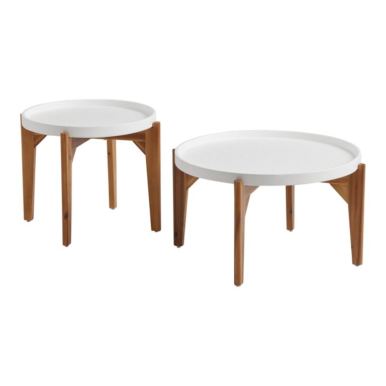 Dorothy Round White Cement and Acacia Outdoor End Table image number 1