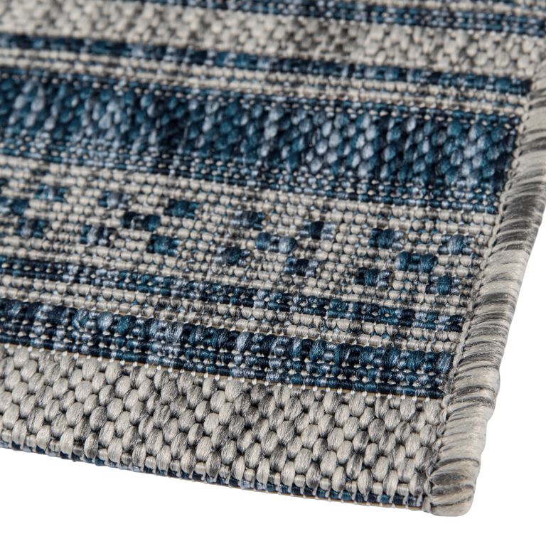 Lucca Blue and Ivory Geometric Stripe Indoor Outdoor Rug image number 3