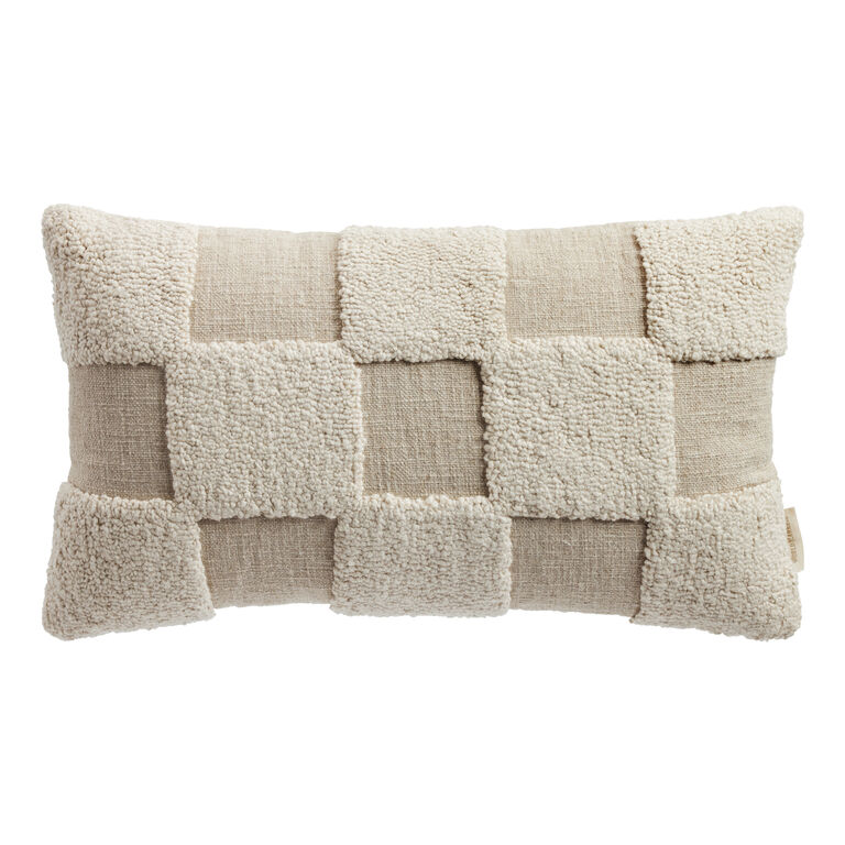 Ivory Checkered Indoor Outdoor Lumbar Pillow image number 1