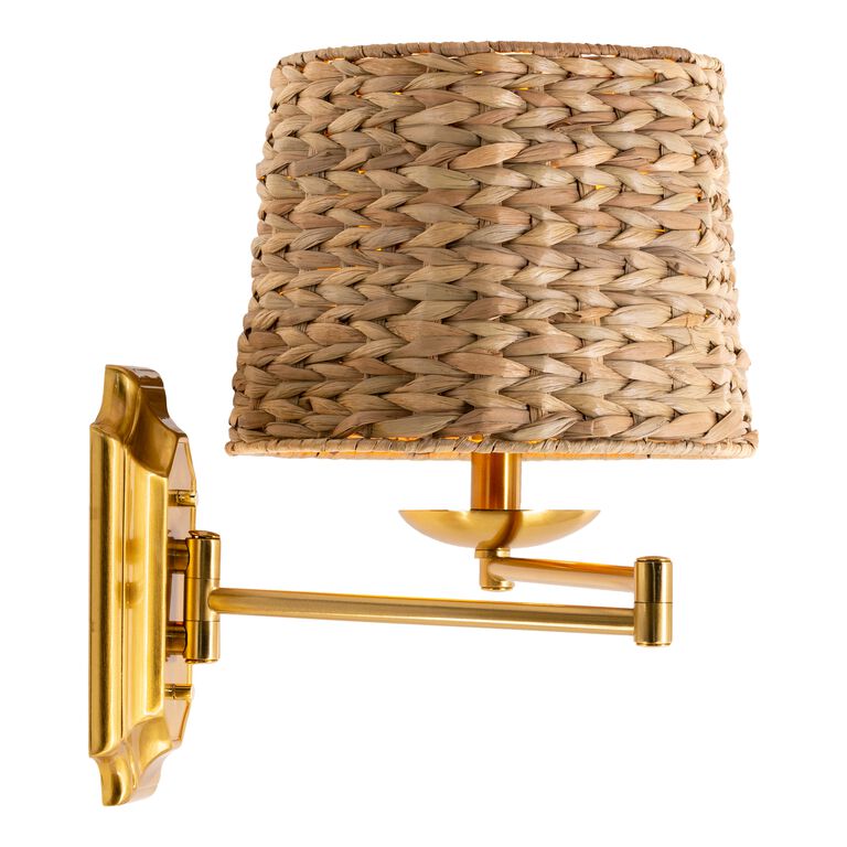 Dustin Gold Metal And Rattan Adjustable Wall Sconce image number 1