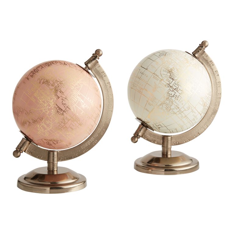 Mini Ivory And Blush Globes With Brass Stands Set Of 2 image number 1