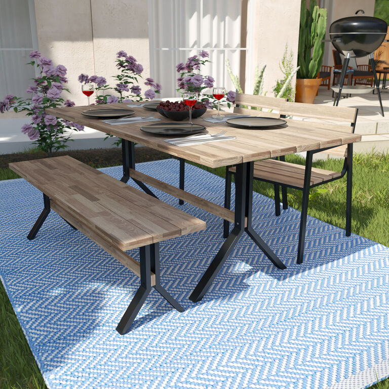 Kiev Slatted Wood and Metal 4 Piece Outdoor Dining Set image number 2