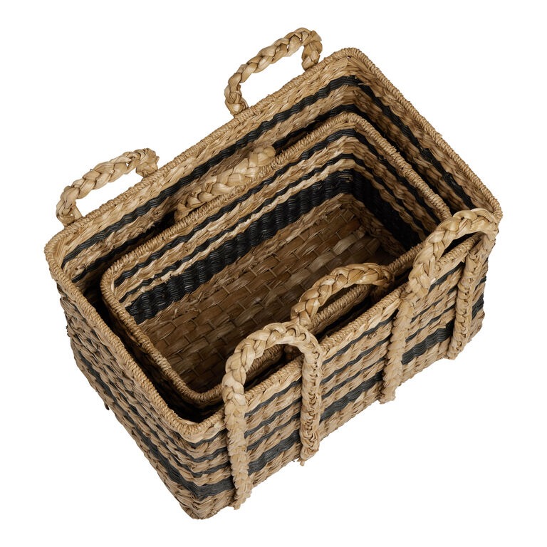 Dita Rectangular Black And Natural Striped Woven Basket image number 3