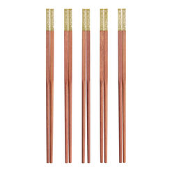 Dragon Wood And Gold Metal Chopsticks 5 Pack